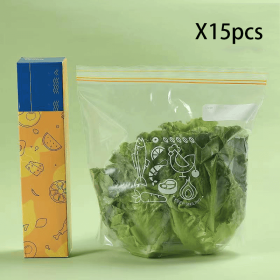 15pcs Large Sealed Bags; Food Grade Freshness Packaging Bags; Self Sealing Household Food Storage Bags; Thickened Refrigerator Organizer Bags; Va