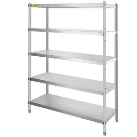VEVOR Stainless Steel Shelves 48x18.5 Inch 5 Tier Adjustable Shelf Storage Unit Stainless Steel Rack Shelving Heavy Duty Shelving for Kitchen Com