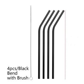 Colourful Reusable Stainless Steel Straws (Option: Black-BEND)
